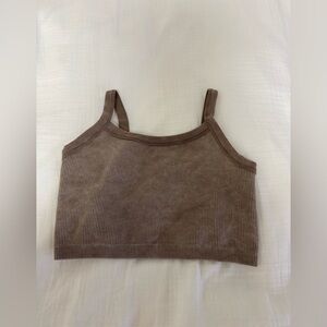 Yogalicious Brown Ribbed Croped Tank